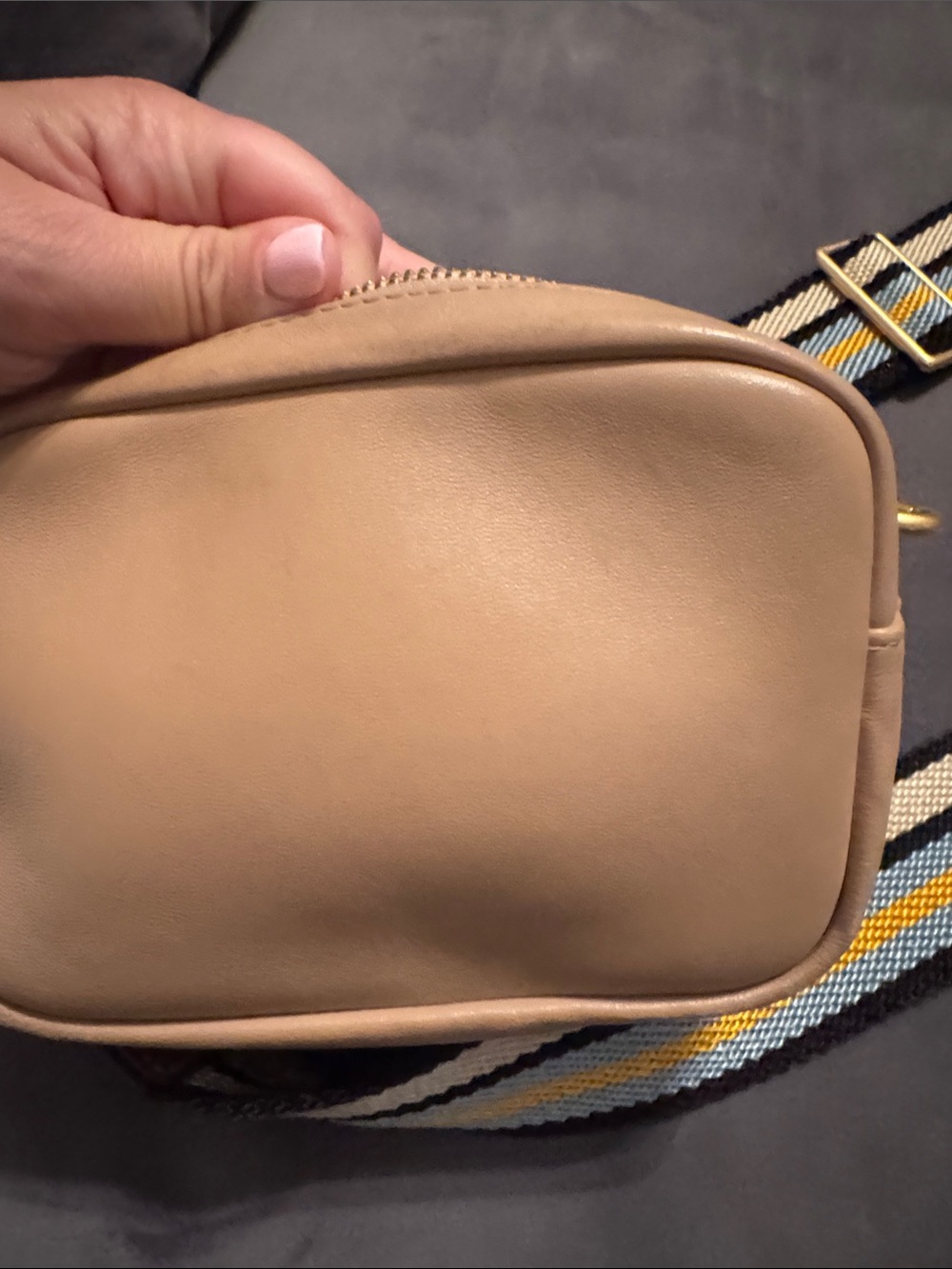 Tory Burch Beige Leather Belt Bag with Striped Strap - Picture 7 of 9